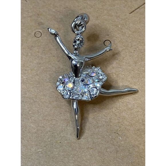 Dance Ballerina Pendant Silver Tone Crystals NWOT‎ - Picture 1 of 4